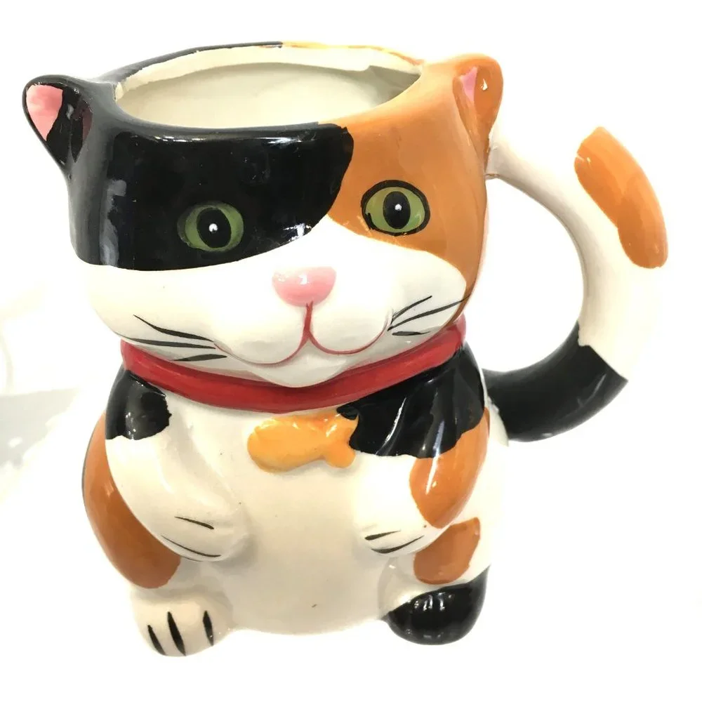 Pier 1 Calico Cat Coffee Tea Cup w/ Surprise Mouse Inside